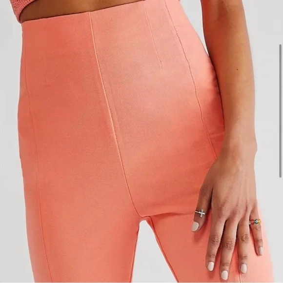 Free People Real Deal High Waist front slit flare pants in coral size XL - Picture 4 of 11